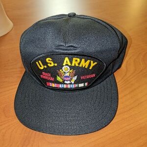 Vtg U.S. Army Iraqi Freedom Veteran Black Embroidered Snapback Cap Hat